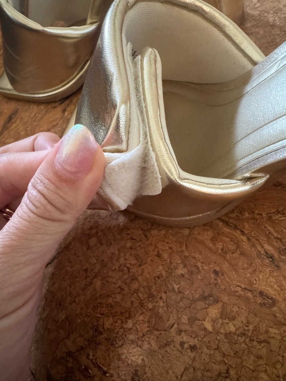 Metallic Gold Block Heel Slide Sandals - Women - Picture 6 of 6